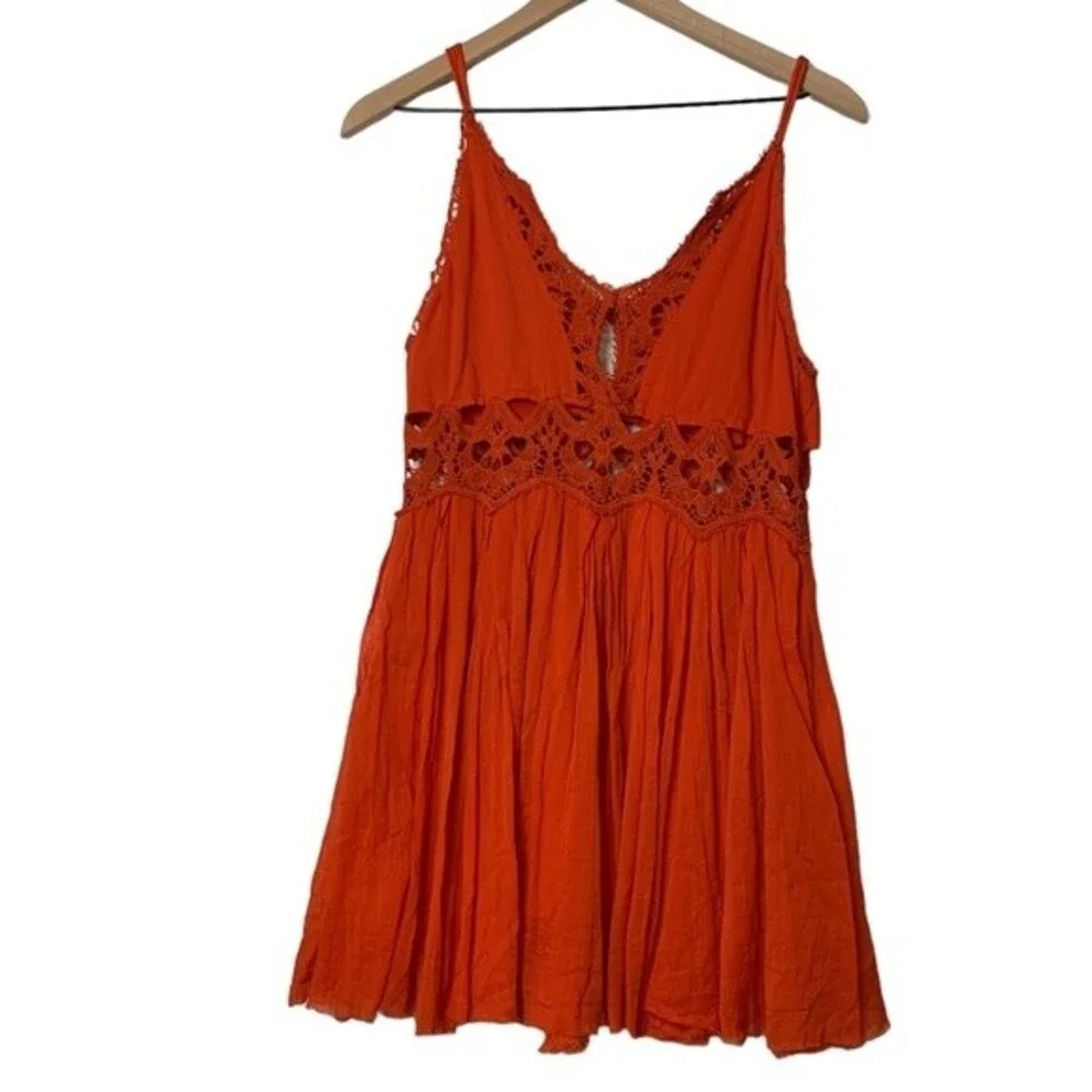 NWOT Free People One Coast to Cove Mini Dress in Red Orange. Size Small